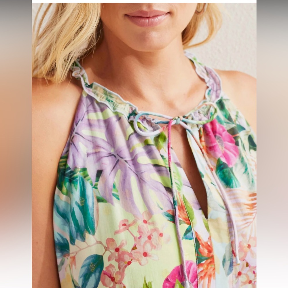 Tribal femme Tiered Floral Dress In Sea Salt. Brand new, women’s size P/S - Picture 3 of 11